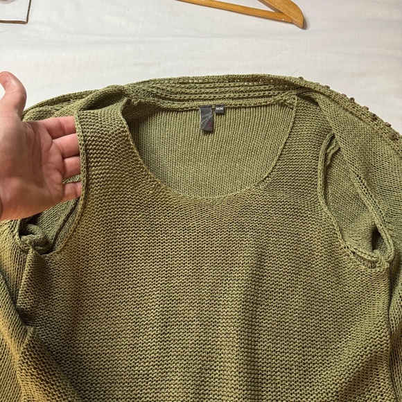 Jana Heavy Mesh Knit 3/4 Sleeve Lagenlook Sweater with Attached Front Green M - Picture 8 of 15